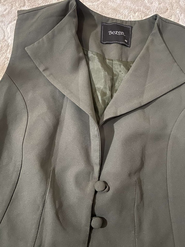 Düğmeli Kadın Haki Yelek - Görsel 2