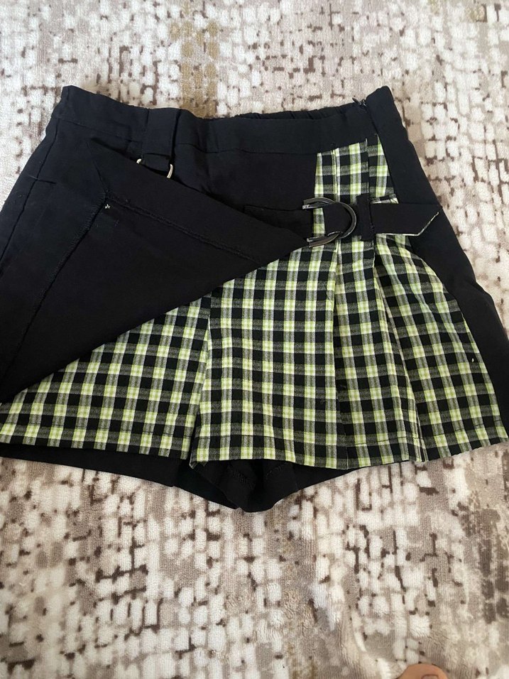 Bershka Ekose Desenli Şortlu Mini Etek - Görsel 2