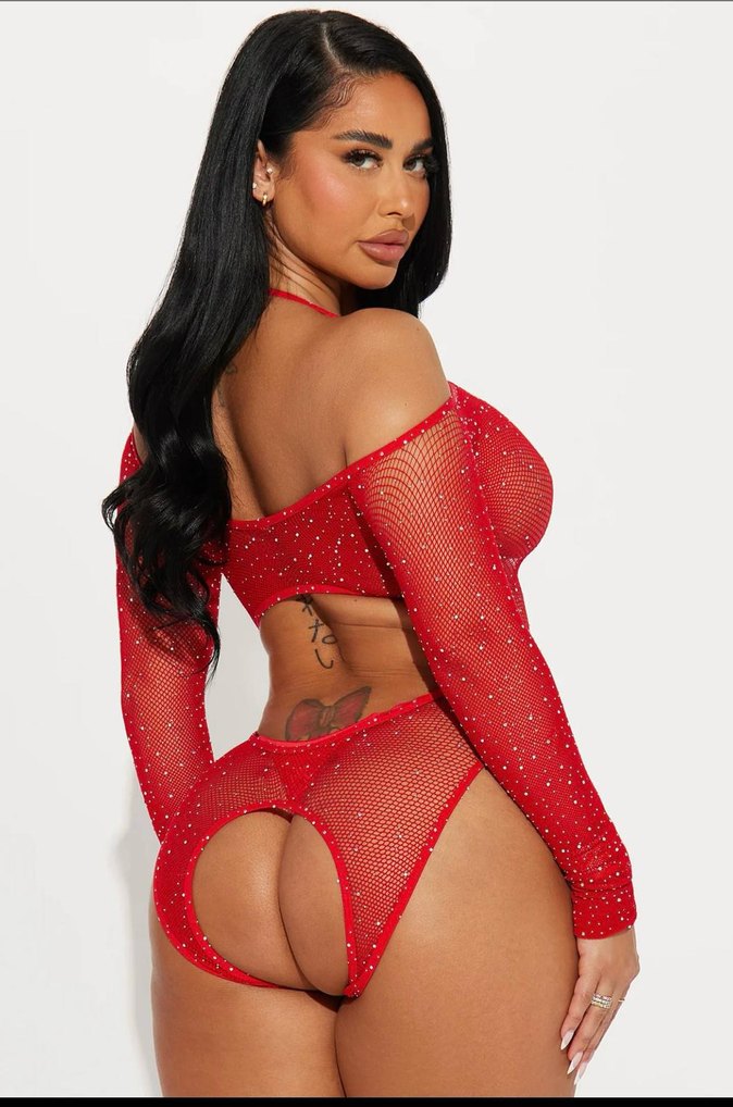 Kırmızı Payetli Strappy Kadın Monokini - Görsel 2