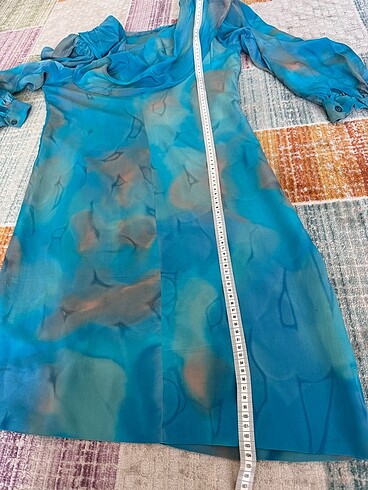 m Beden mavi Renk Degaje yaka vintage batik ipek elbise