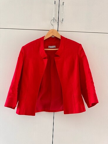 Kırmızı Keten Kısa Blazer