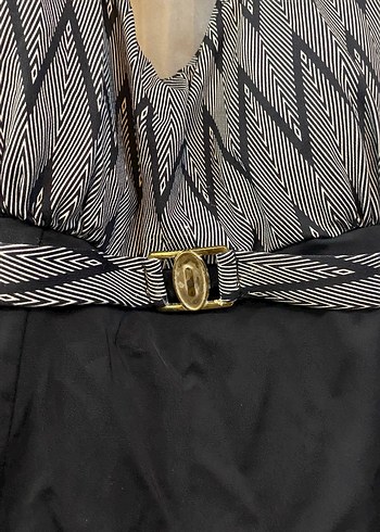 Kemerli Siyah Gri Midi Kadın Mayo - Görsel 2