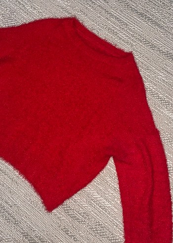 Kırmızı Kadın Triko Crop Kazak - Görsel 3