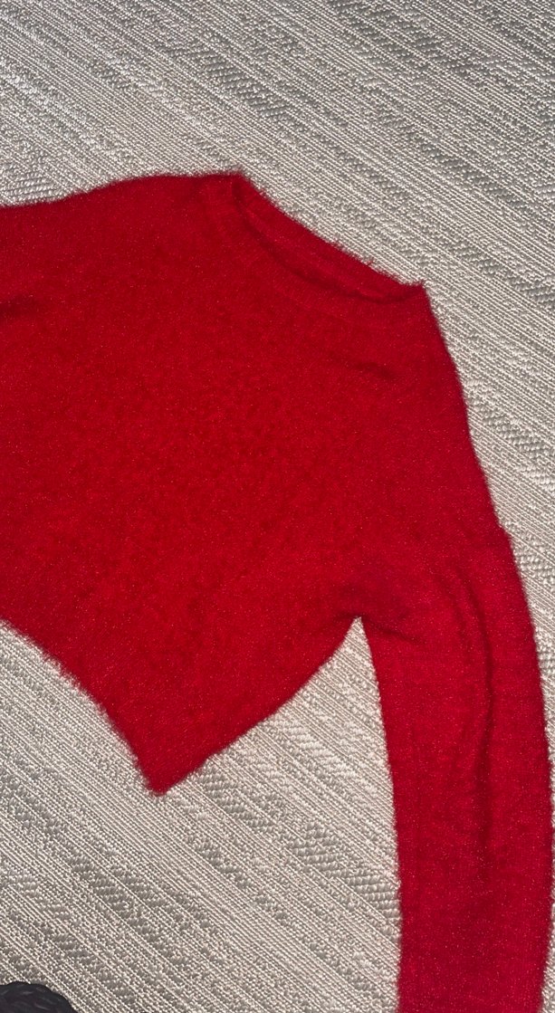 Kırmızı Kadın Triko Crop Kazak - Görsel 3