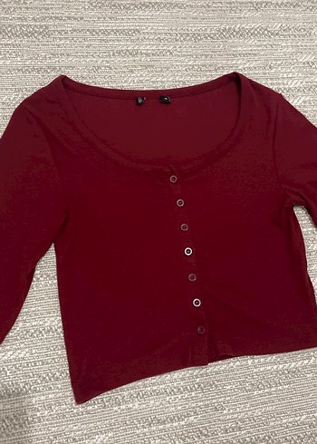 Düğmeli Bordo Uzun Kollu Kadın Bluz - Görsel 2