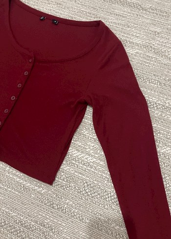 Düğmeli Bordo Uzun Kollu Kadın Bluz - Görsel 3