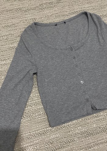 Gri Kadın Pamuklu Düğmeli Hırka - Görsel 2