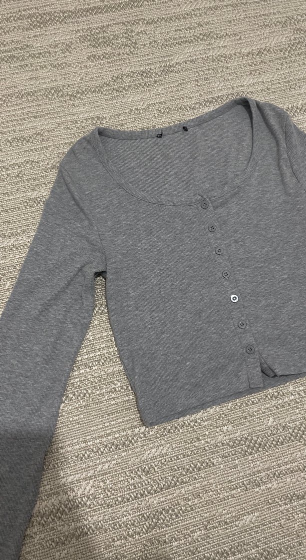 Gri Kadın Pamuklu Düğmeli Hırka - Görsel 2