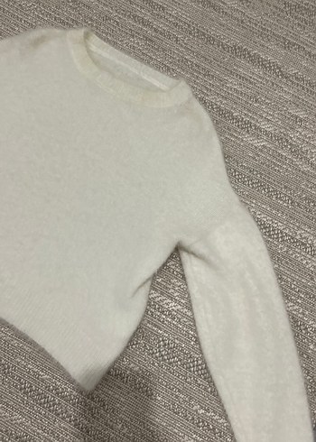 Beyaz Örgü Kadın Crop Kazak - Görsel 2