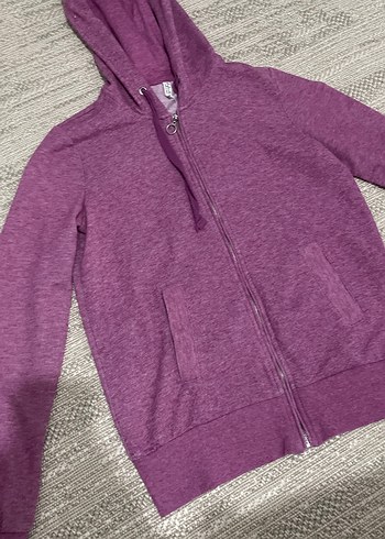 Mor Kapüşonlu Fermuarlı Spor Ceketi - Görsel 2