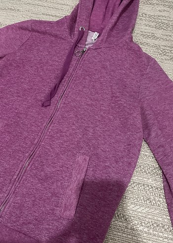 Mor Kapüşonlu Fermuarlı Spor Ceketi - Görsel 3