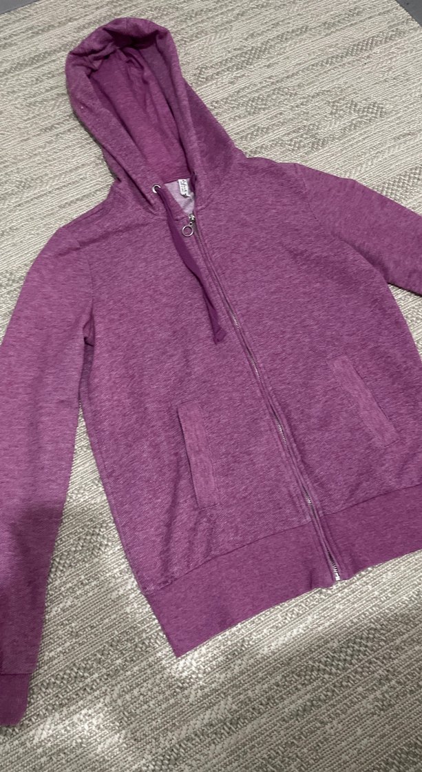Mor Kapüşonlu Fermuarlı Spor Ceketi - Görsel 2