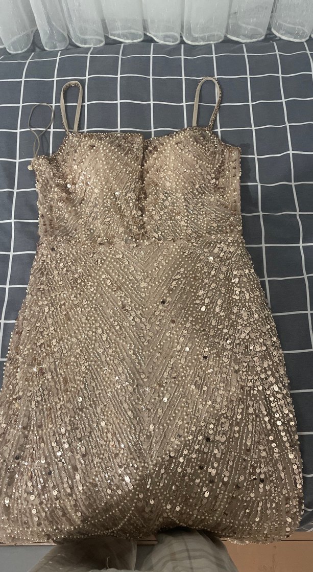 Straplez Parlak Bej Uzun Abiye Elbise - Görsel 2