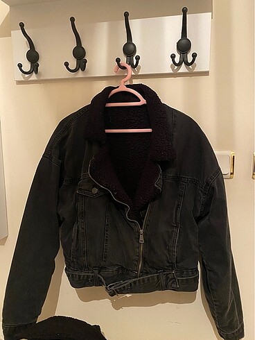 biker denim ici yunlu ceket