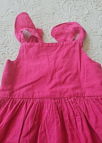 Pembe Keten Kolsuz Fırfırlı Kız Elbisesi - Görsel 5