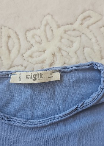 Mavi Kız Çocuk Keten Tişört - Görsel 5