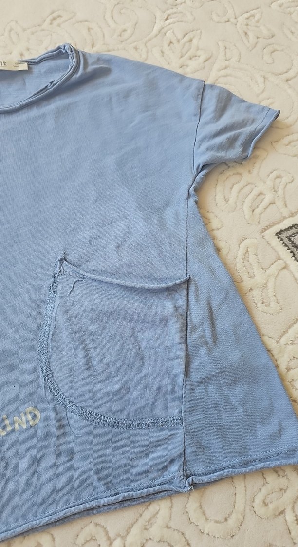 Mavi Kız Çocuk Keten Tişört - Görsel 2