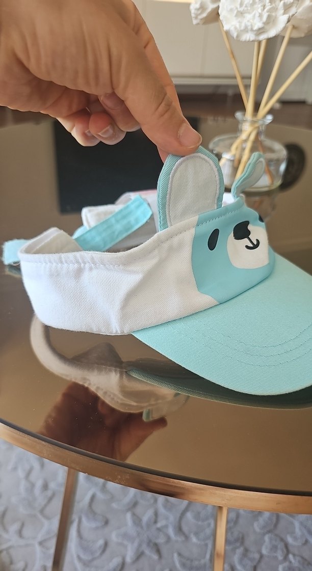 Mavi Baskılı Bebek Önlüğü Kulaklı şapka - Görsel 3