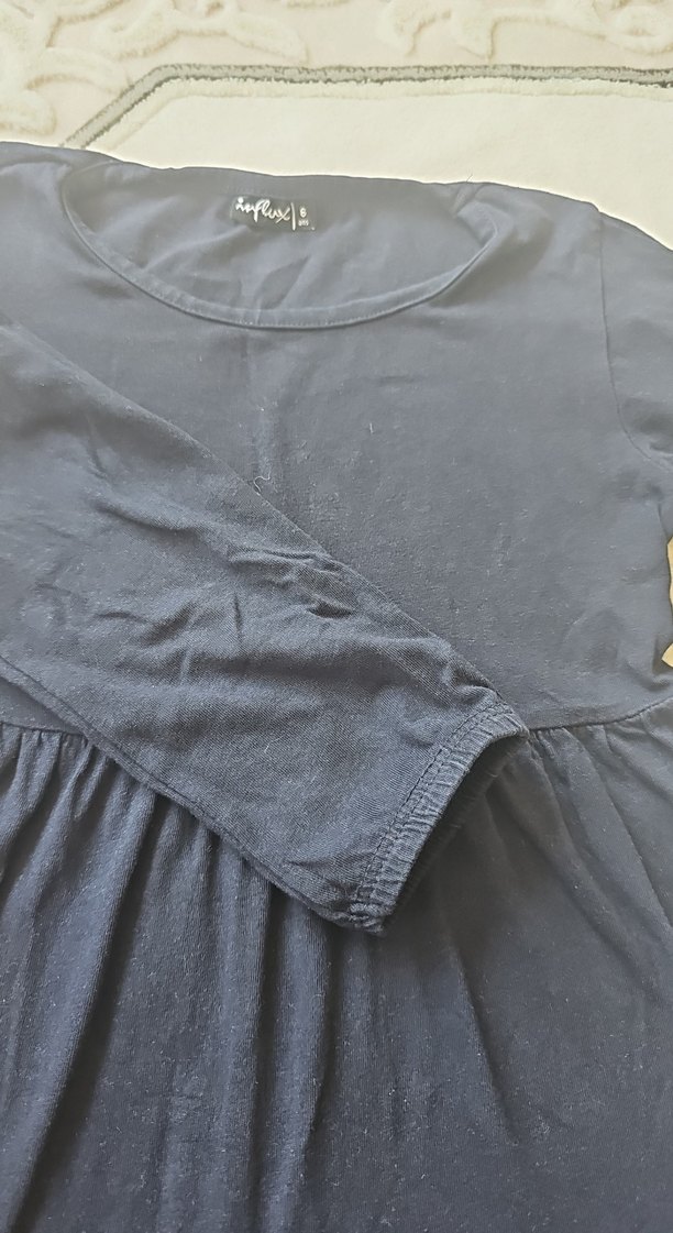 Kız Çocuk Lacivert Keten Uzun Kollu Elbise - Görsel 2