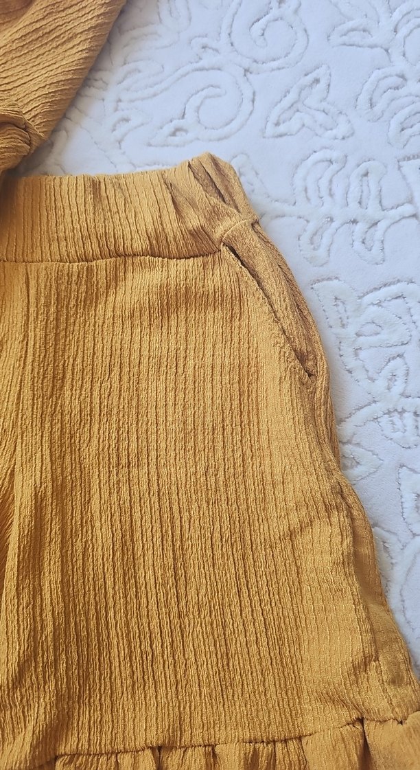 Sarı Fırfırlı Nakışlı Kız Bebek Takımı - Görsel 5