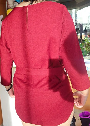 Bordo Kemerli tunik Bluz - Görsel 3