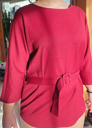 Bordo Kemerli tunik Bluz - Görsel 2