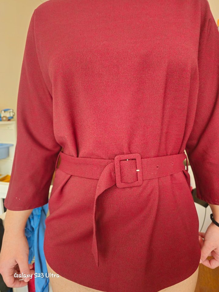 Bordo Kemerli tunik Bluz - Görsel 4