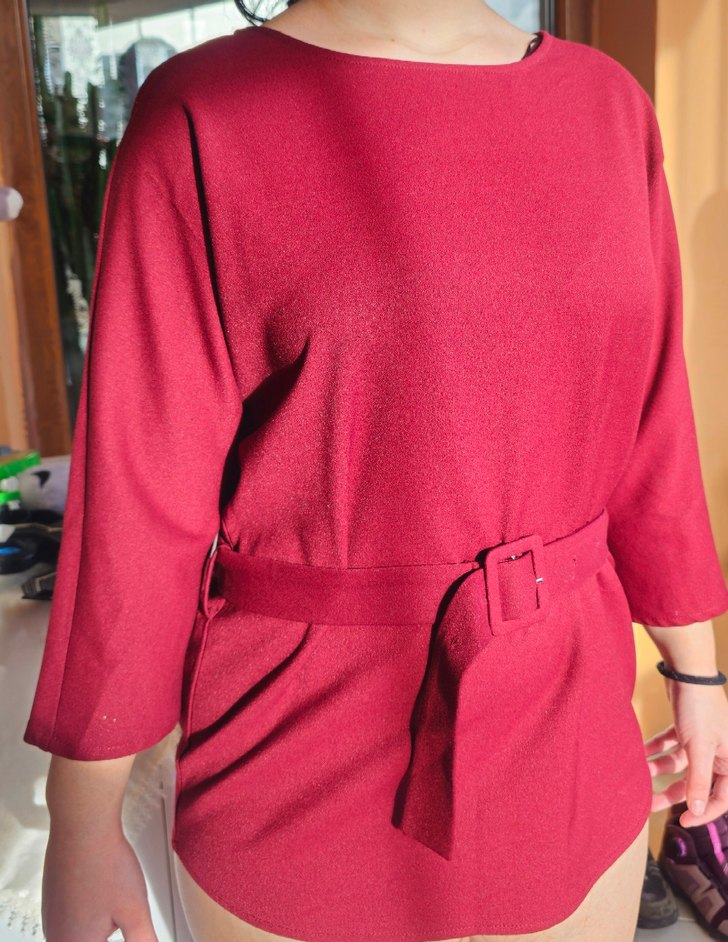 Bordo Kemerli tunik Bluz - Görsel 2