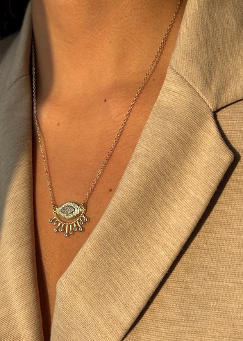 Zincir Detaylı Mini göz Desenli Altın Kolye - Görsel 2