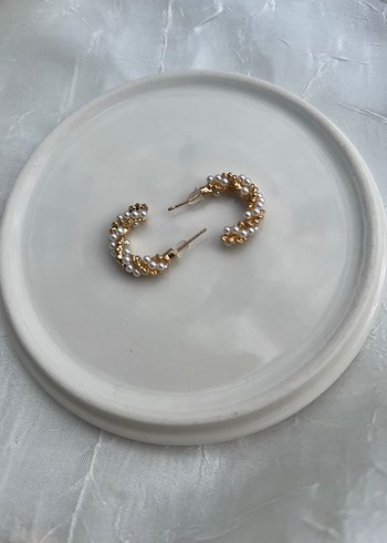 İnci Boncuklu Mini Altın Küpe - Görsel 2