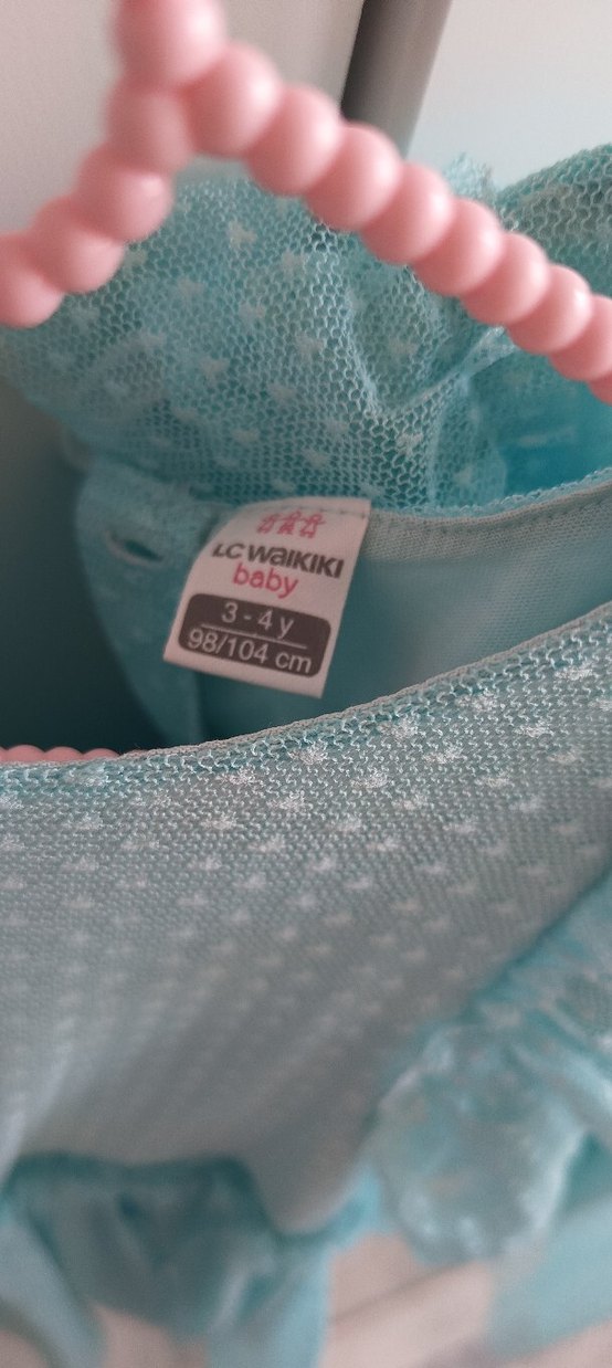 Turkuaz Fırfırlı Kız Çocuk Elbise - Görsel 4