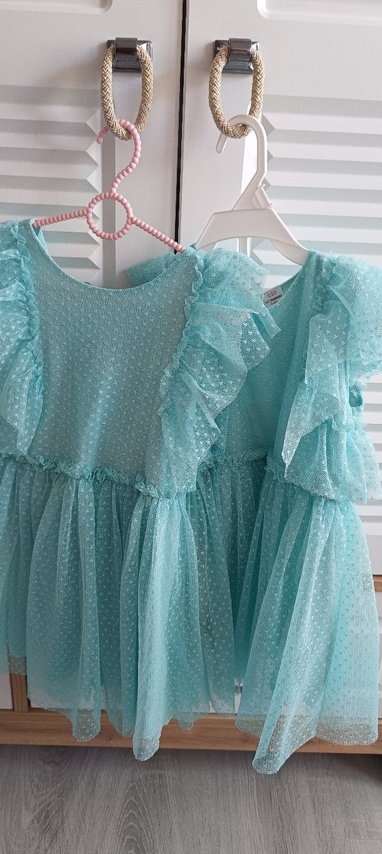 Turkuaz Fırfırlı Kız Çocuk Elbise - Görsel 2