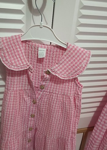 Pembe Kareli pöti kare Pamuklu Kız Elbise - Görsel 2