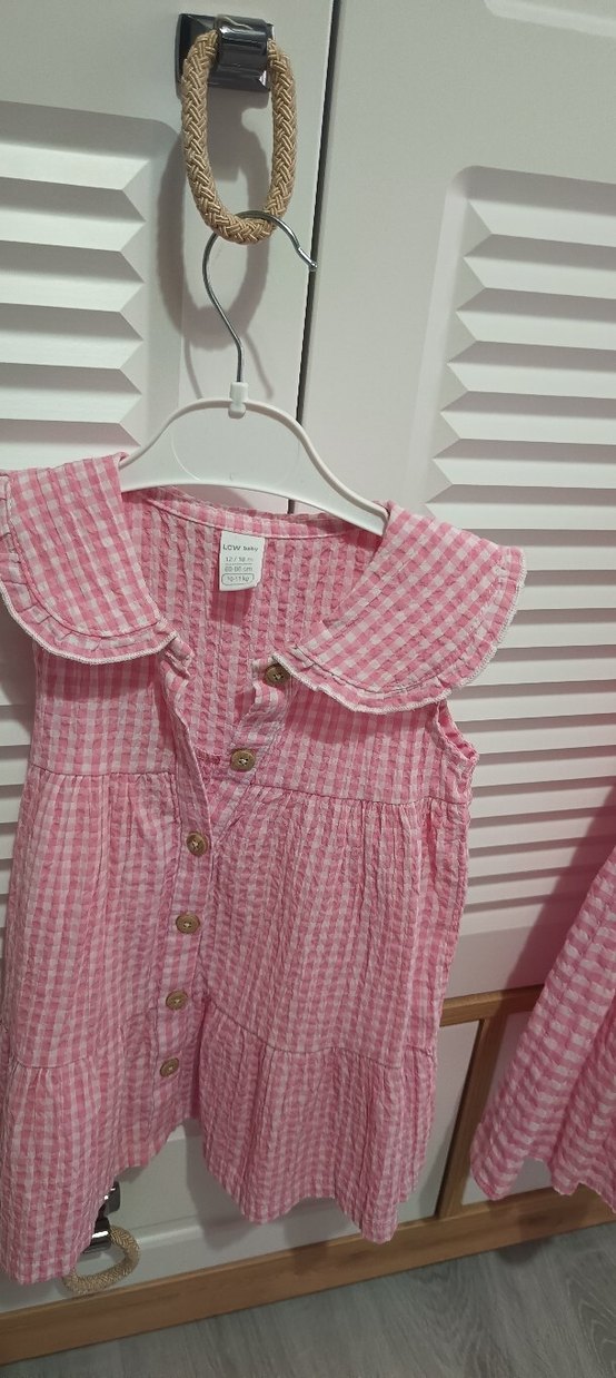 Pembe Kareli pöti kare Pamuklu Kız Elbise - Görsel 2