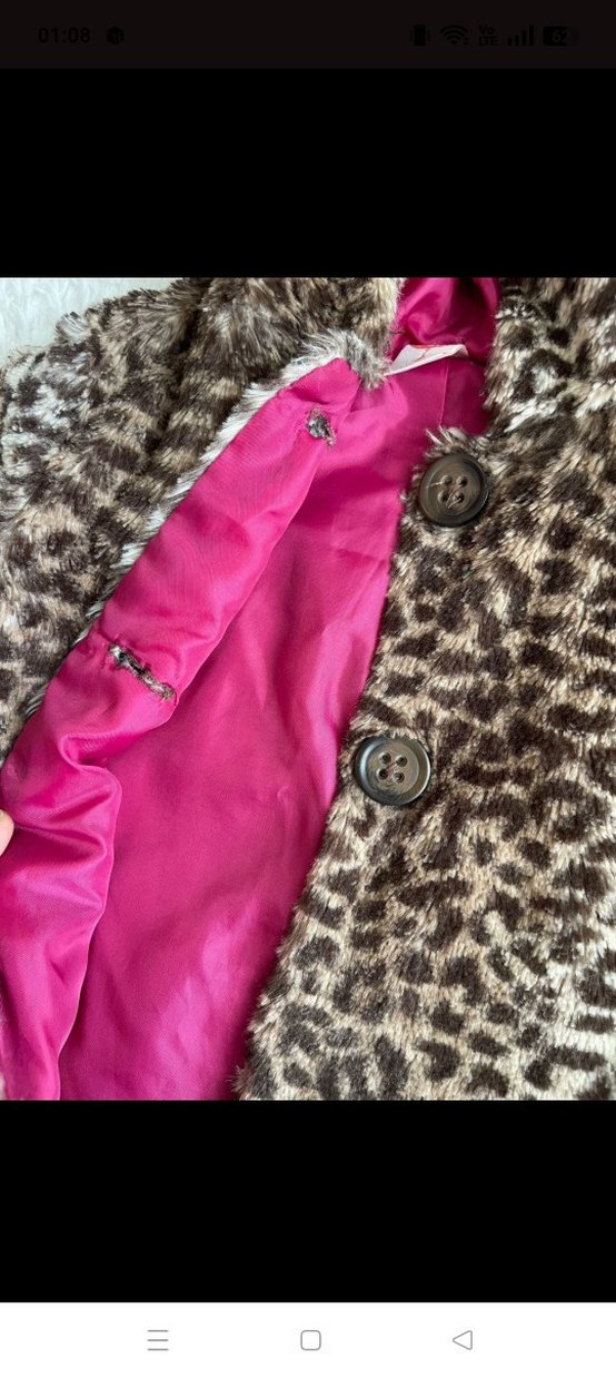 Kapüşonlu Leopar Desenli Kız Kürk Mont - Görsel 2