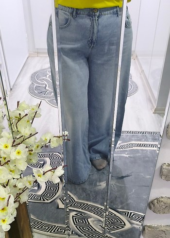 Gri Mavi Kadın Salaş Midi Kot Pantolon sıfır - Görsel 4