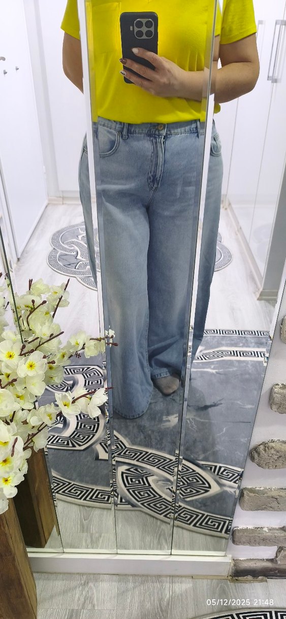 Gri Mavi Kadın Salaş Midi Kot Pantolon sıfır - Görsel 4