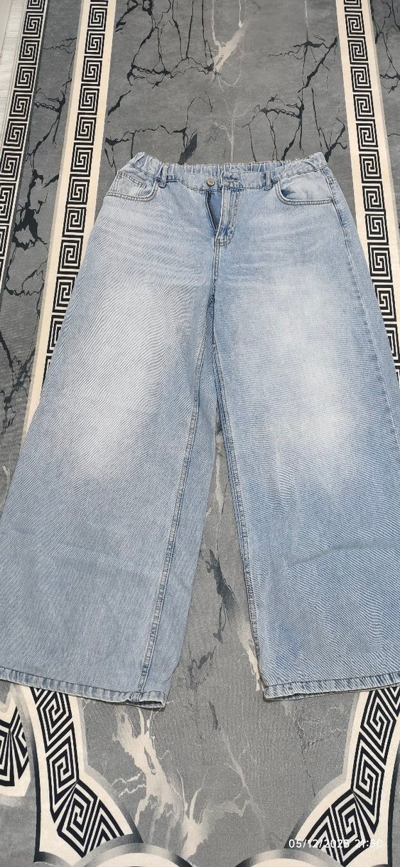 Gri Mavi Kadın Salaş Midi Kot Pantolon sıfır - Görsel 2