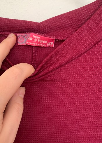 Bordo V Yakalı Uzun Kollu Triko Elbise - Görsel 2