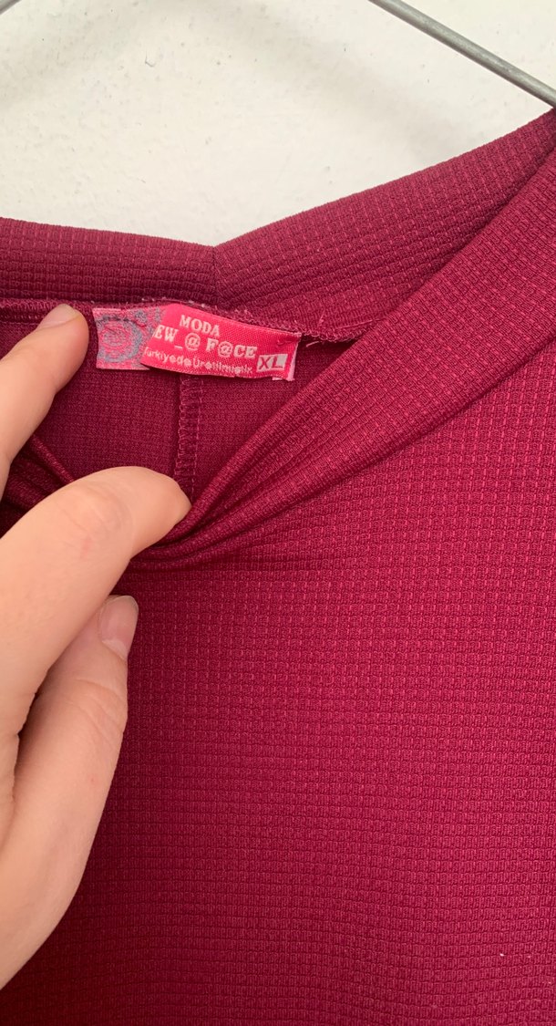 Bordo V Yakalı Uzun Kollu Triko Elbise - Görsel 2