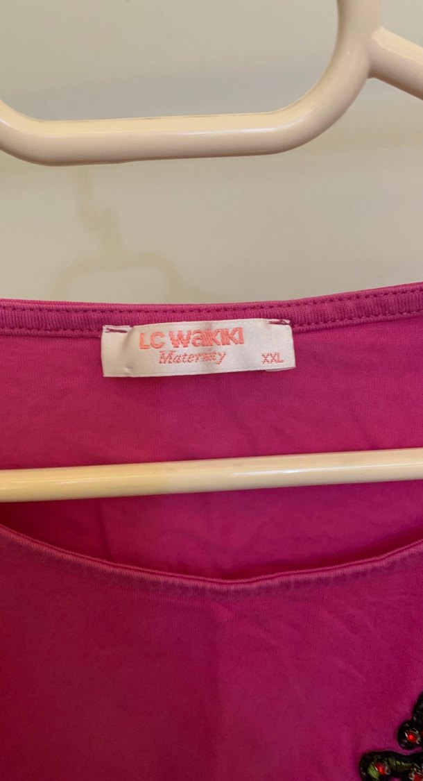 Pembe Düğmeli Hamile Tişörtü - Görsel 3