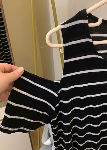 Siyah Beyaz Çizgili Hamile Tişört - Görsel 2