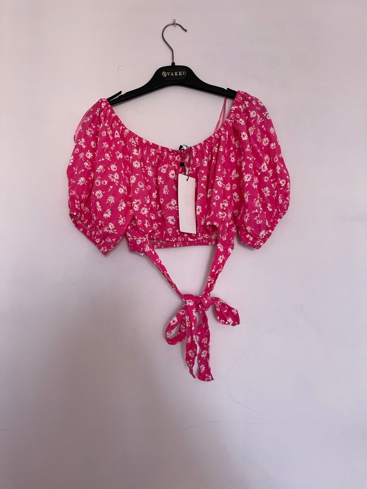 Pembe Mini Bohem Bağlamalı Bluz - Görsel 3