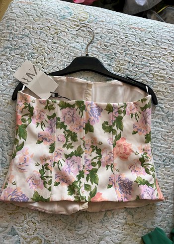 Beyaz Çiçekli Straplez Kız Bluz - Görsel 5