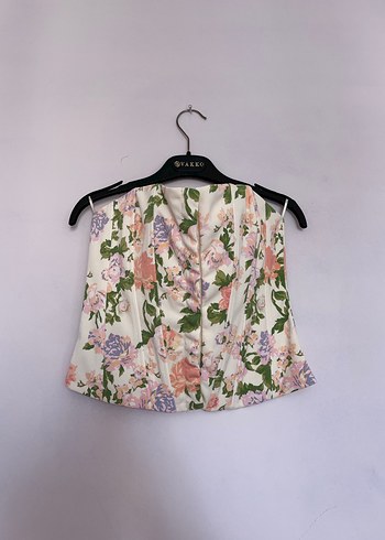 Beyaz Çiçekli Straplez Kız Bluz - Görsel 2