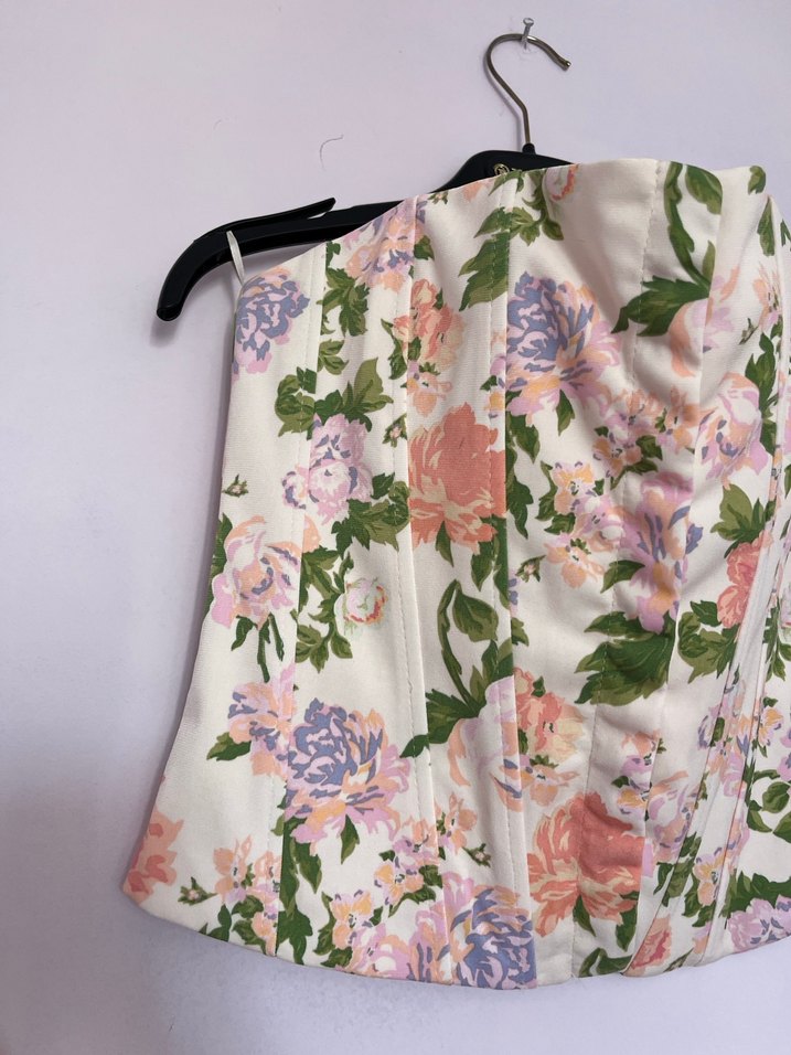 Beyaz Çiçekli Straplez Kız Bluz - Görsel 3