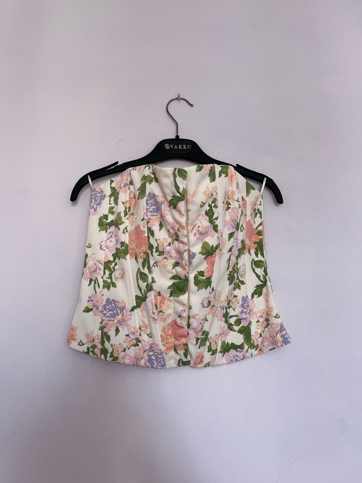 Beyaz Çiçekli Straplez Kız Bluz - Görsel 2