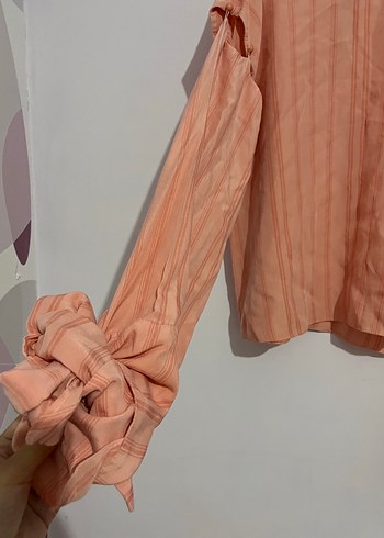 Bej Pilili Uzun Kollu Keten Bluz - Görsel 4