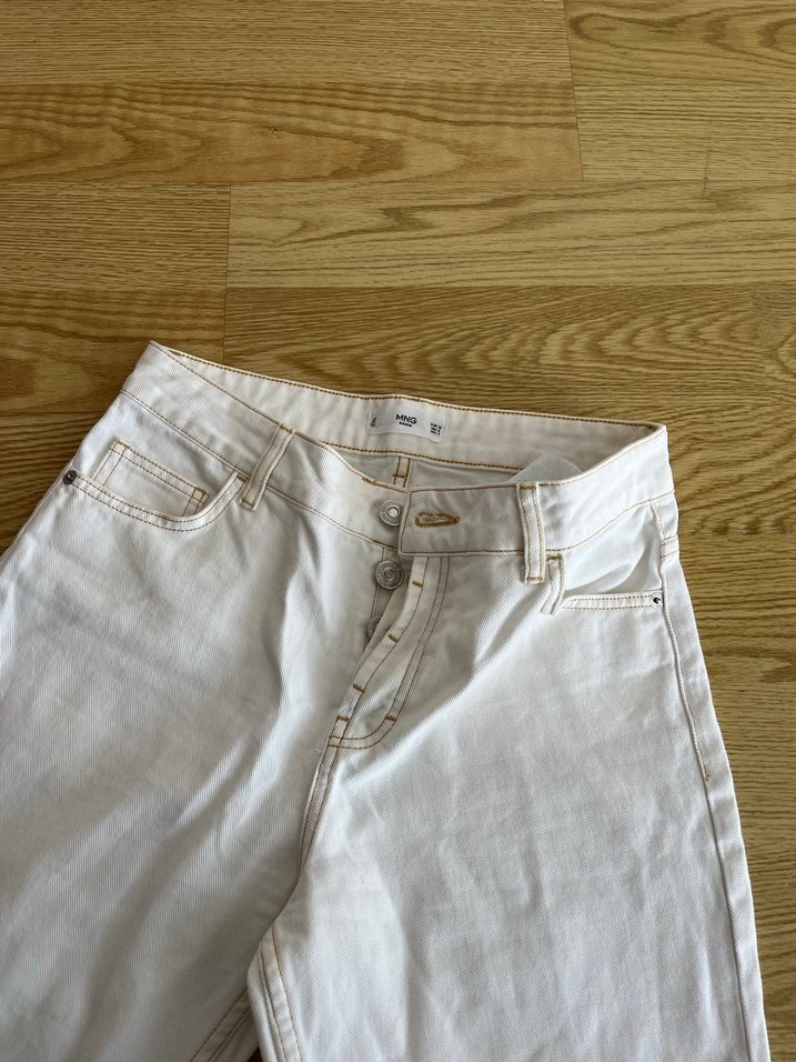 Beyaz kalın Keten Kadın Pantolon - Görsel 2