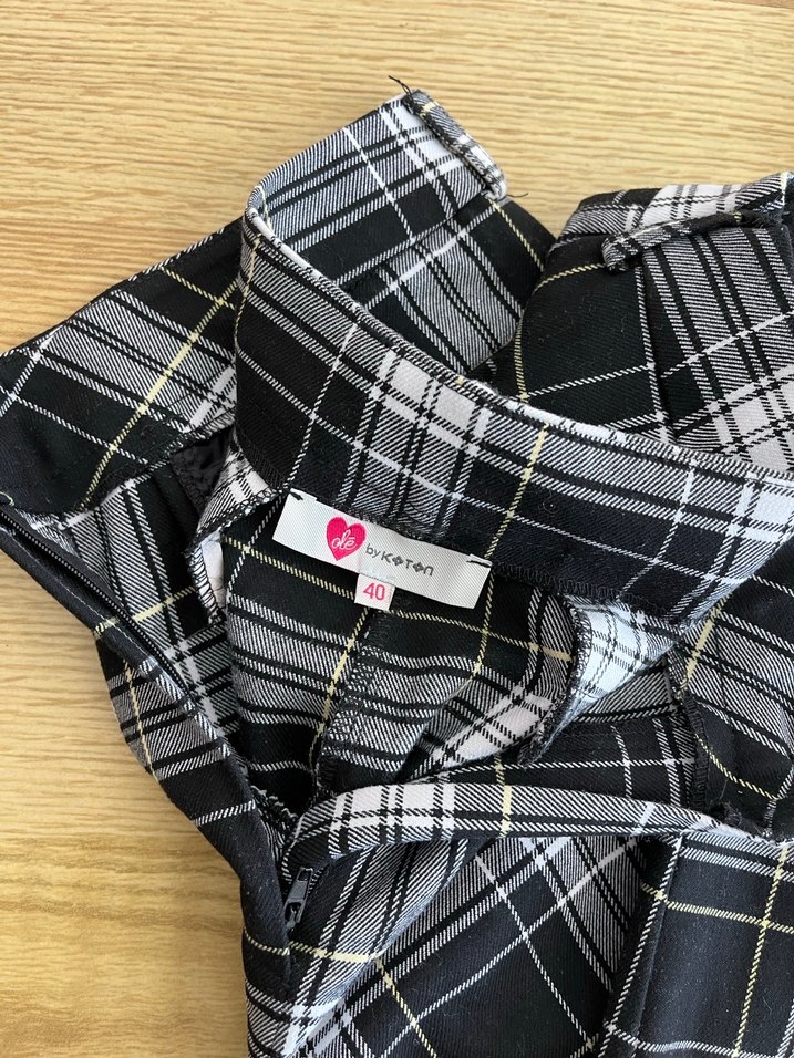 Kadın Gri Ekose Kumaş Pantolon - Görsel 5